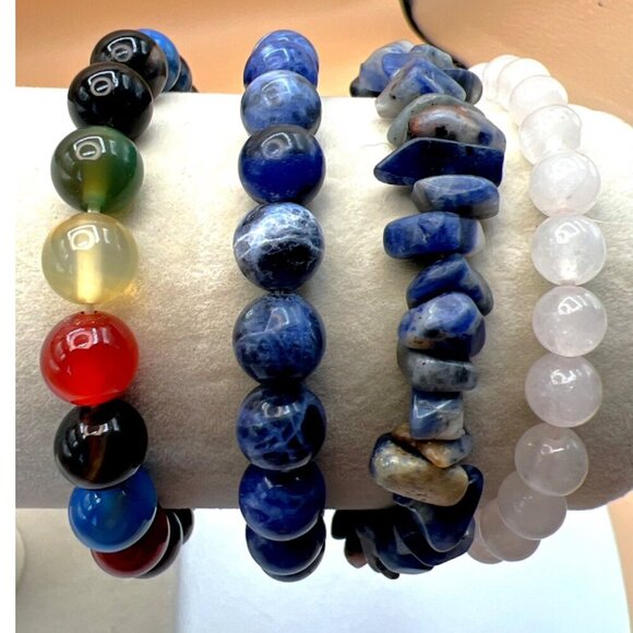 Set Of 4 Stone & Glass Bead Bracelets In Assorted Colors. B61 - Picture 4 of 16